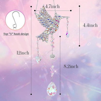 Gifts for Grandma, Hummingbird Gifts for Grandma, Nana, Grandmother, Mothers Day Birthday from Grandkids, Hanging Hummingbird Home Decor Sun Catchers Indoor Outside Decoration for Spring Garden