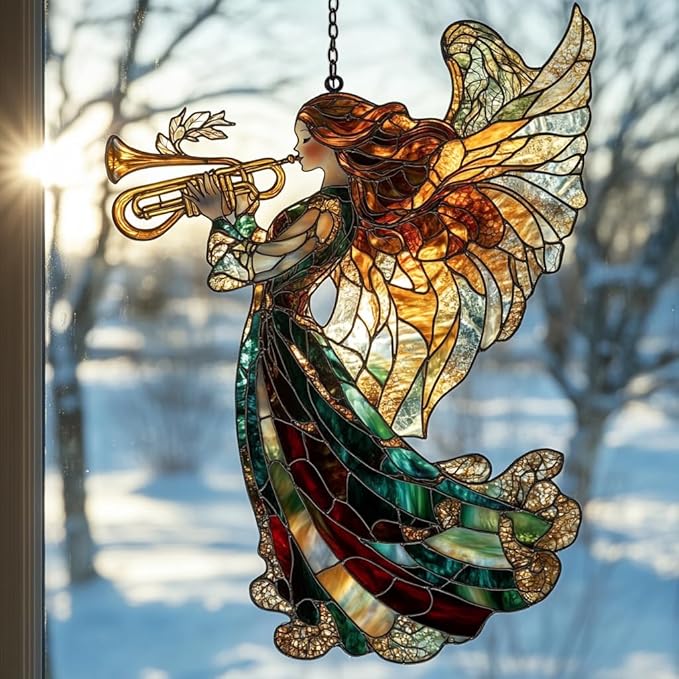 Angel Acrylic Suncatcher Stained Glass Effect Window Car Hanging Christmas Ornament Indoor Outdoor Decor Garden Sun Catcher Panel for Fairy Lover for Women Mom Grandma