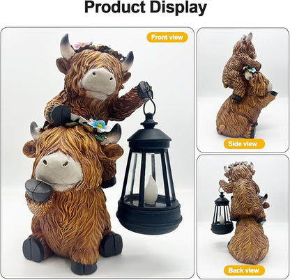Solar Garden Outdoor Statues Lantern Figurines Light Decorations for Outdoor Patio Balcony Yard Lawn, Ideal Gifts for Mom Friends (Brown - Cow)