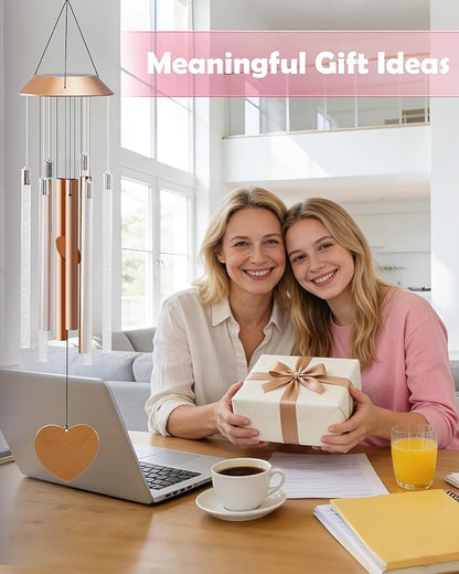 Nacome Solar Wind Chime Outdoor Indoor: Unique Gifts for Mom Grandma Women - Automatic LED Color Changing Light IP65 Waterproof Outside Decor for Garden Patio Balcony Porch(Copper)