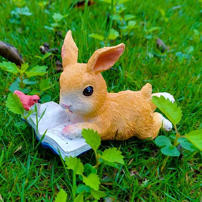 Cute Bunny Reading Book Statue Garden Decor, Resin Rabbit Figurine Sculpture Indoor Outdoor Easter Spring Decoration for Home Patio, Yard, Lawn, Porch Ornaments
