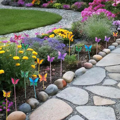 hogardeck Garden Decor for Outside, Set of 20 Metal Butterfly Decorative Garden Stakes for Spring Decor, Yard Art Garden Decorations for Outdoor Lawn Pathway Patio