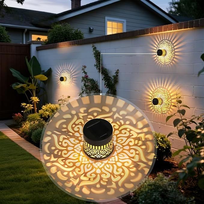 Decorative Solar Mandala Lights Outdoor Waterproof LED Metal Solar Powered Wall Fence Lights for Garden Yard Deck Step Patio Pool Lawn Back Yard Exterior Wall Decorative Lighting(#A,2PCS)