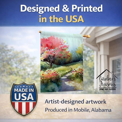Caroline's Treasures North Carolina Dogwoods in Watercolor House Flag Large Porch Sleeve Pole Decorative Outside Yard Banner Artwork Wall Hanging, Polyester, House Size, Multicolor
