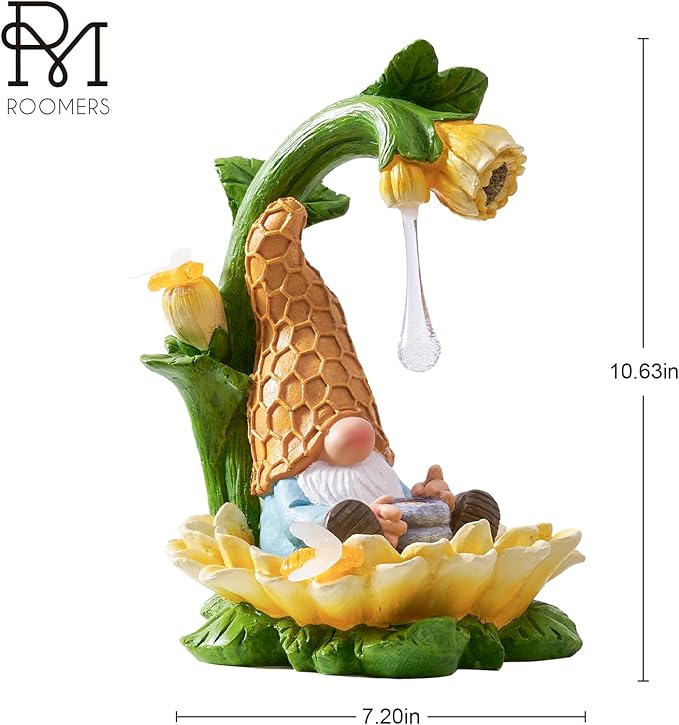 RM ROOMERS Gnome Fall Decor Garden Solar Gnomes Decoration for Yard Autumn Decor Resin Sunflower Gnome Statue with LED Lights for Patio Honey Drip Home Gifts for Women Housewarming