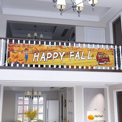 Probsin Happy Fall Banner 120"x 20" Decorations Outdoor Thanksgiving Decor Autumn Yard Signs Party Supplies Red Truck Pumpkin Holiday Harvest Welcome Hanging Backdrop for Garden Fence Yard Lawn Porch