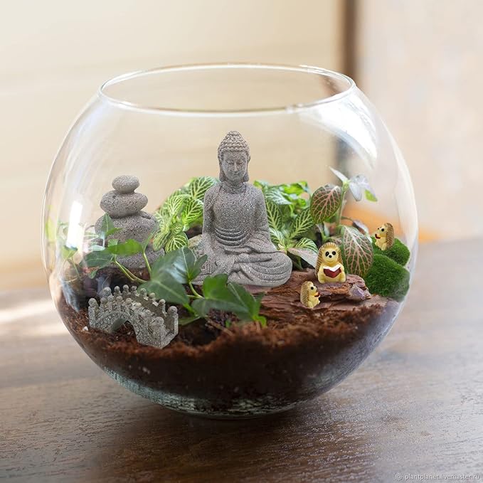 Meditation Zen Garden Accessories - Miniature Buddha Fairy Garden Kit Micro landscape Terrarium Kit DIY Japanese Mini Zen Garden Decor Chinese Potted Plant Culture Bonsai Decoration Bridge Pagoda