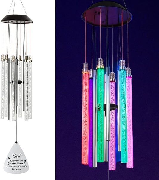Solar Wind Chimes for Outside, 6 LED Color Changing Tubes - Unique Outdoor Garden Decor, Colorful Patio Ambient Light, for Her/Him, White Elephant Gifts for Adults