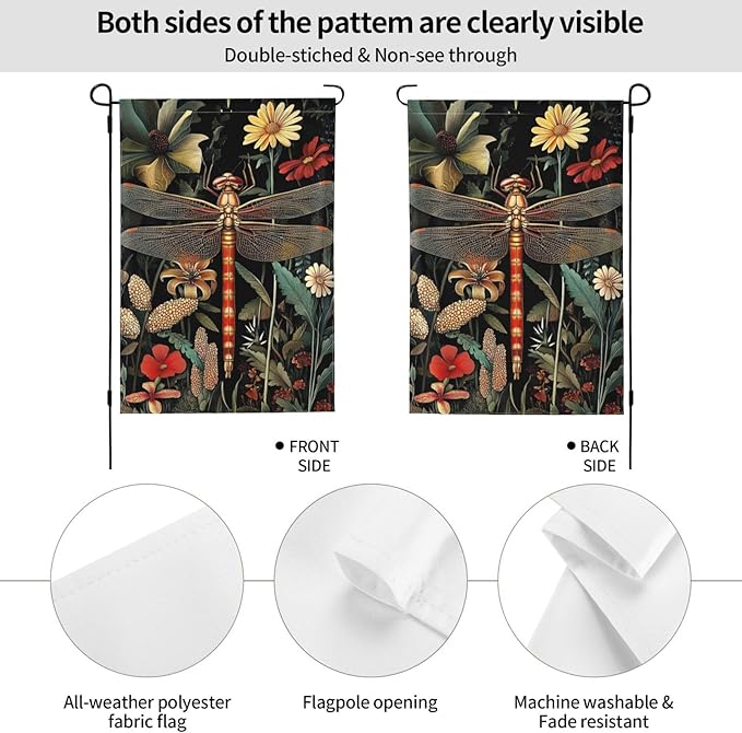 Vintage Dragonfly Floral Garden Flags 12×18 Inch Double Sided Decorative Yard Banner Seasonal Flag for Outdoor Outside Decor