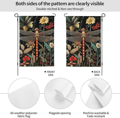 Vintage Dragonfly Floral Garden Flags 12×18 Inch Double Sided Decorative Yard Banner Seasonal Flag for Outdoor Outside Decor