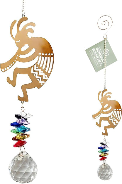 Crystal Cascade Suncatcher - Rose Gold Crystal Hanging Ornament for Windows Hanging Prism Rainbow Maker Feng Shui (Kokopelli)