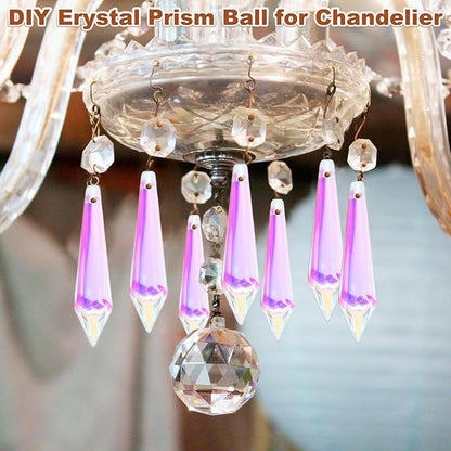 M METERXITY 10-Pack Crystal Icicle Prisms, 53mm/2.09 Inch Chandelier Pendant Maker Hanging Crystals Chandelier Prisms for Home/Windows/Garden/DIY Decoration[Silver]