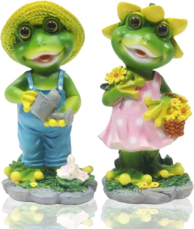 2 Pcs Frog Couple Statue - Funny Frog Statue for Home Garden Patio Decoration, Gift for Gardening Lover (Pack of 2)
