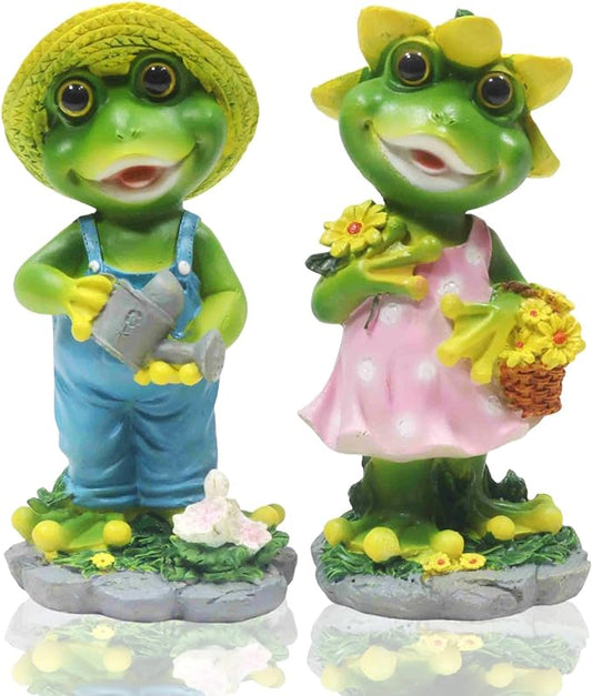 2 Pcs Frog Couple Statue - Funny Frog Statue for Home Garden Patio Decoration, Gift for Gardening Lover (Pack of 2)