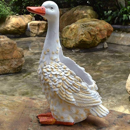 Garden Statues Outdoor Decor Balcony Figurine Outdoor Statues Outdoor Creative Duck Statue, Garden Lawn Floor Flower Stand Decoration, Garden Pond Animal Figurines, Unique Gift(33*28*52cm)