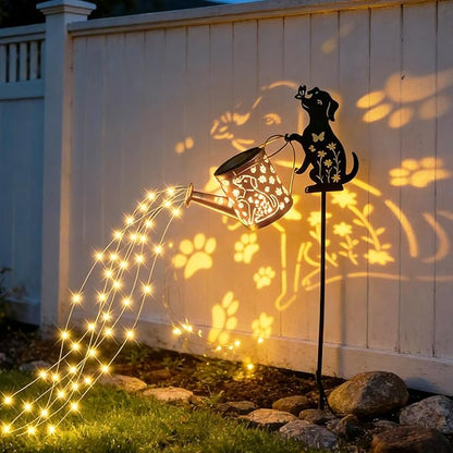 Outdoor Solar Dog Garden Decorative,Solar Watering Can with Light, Featuring Metal Dog Statue Silhouette Stake, Day Gift for Women, for Outside Landscapes,Lawn, Path Decoration