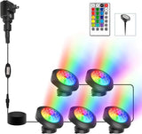 RGB Pond Lights with Timer,18 LED Underwater Submersible Fountain Lights,Remote Control IP68 Waterproof Color Changing Spotlights for Fish Aquarium Tank Yard Garden Pool (Set of 5)