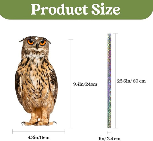 3 Pack Bird Scare Owl, Reflective Hanging Decoration, Dual-Side Printed to Keep Pigeons Away