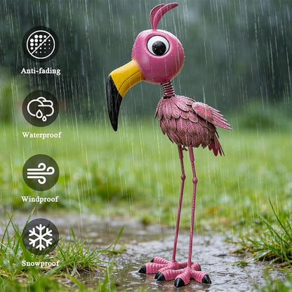 26” Metal Flamingo Statue Outdoor Garden Decor - Funny Flamingo Sculpture for Lawn, Backyard,Yard Art Gift- Unique Flamingo Figurine for Birthday, Housewarming, Christmas