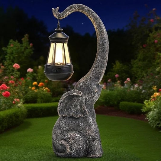 Solar Elephant Statue, Elephant Garden Statue with Solar Lights, Outdoor Elephant Decor for Porch Patio Lawn Balcony, Resin Elephants Figurine Decorations, Birthday Gifts for Mom Grandma Animal Lovers