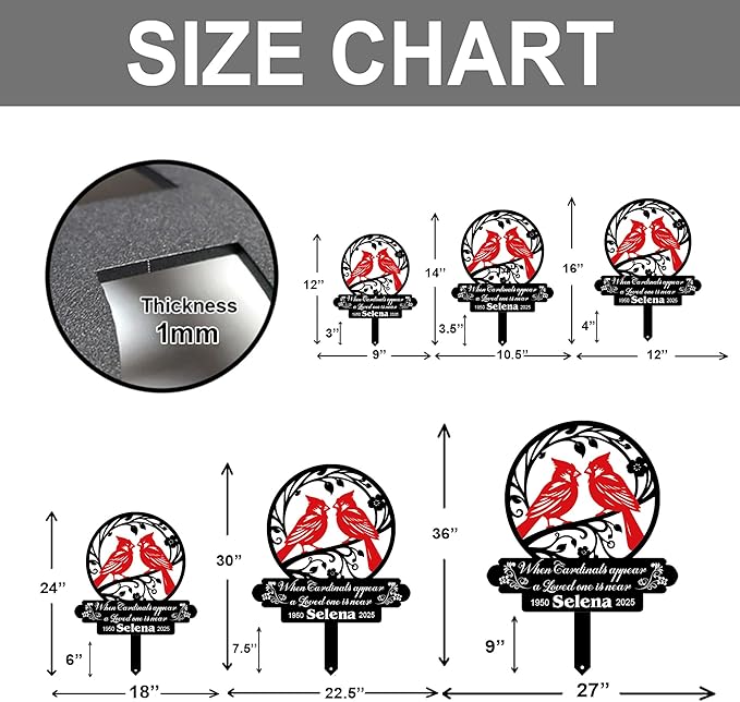 Personalized Cemetery Memorial Metal Stakes, Cardinals Memorial Grave Markers,Graden Decorations for Loss of Mother Father, Outdoor Sympathy Decor Gift