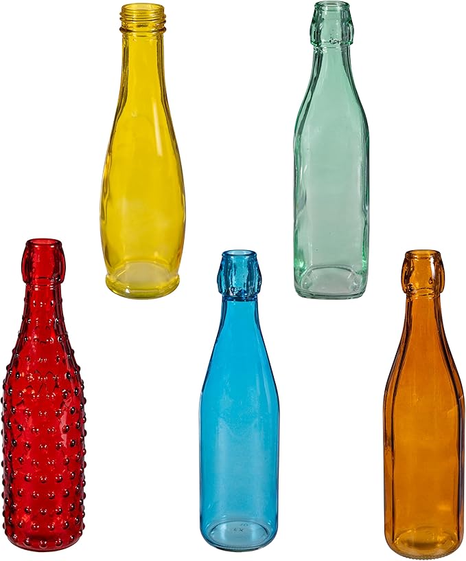 Evergreen Garden Glass Bottles for Bottle Tree, Wine Bottles for Decorativation Indoor Outdoor Wedding Christmas Party Decor (Rainbow, Set of 5)