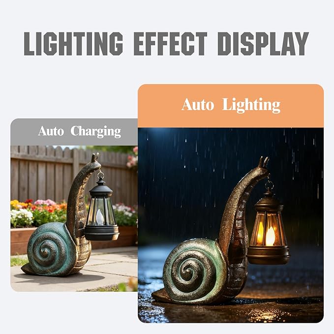 Solar Snail Garden Lights Outdoor Decor (3.15" W x 4.92" L x 8.27" H), Solar Powered Figurine for Patio Lawn Yard Porch, Indoor Decoration, Unique Gift for Mom Grandma Women