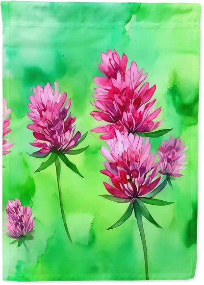 Caroline's Treasures Vermont Red Clover in Watercolor House Flag Large Porch Sleeve Pole Decorative Outside Yard Banner Artwork Wall Hanging, Polyester, House Size, Multicolor
