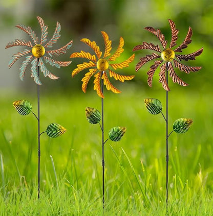 Stargarden 3Pcs Metal Wind Spinners, Garden Pinwheels for Yard, Small Windmills Decorative Garden Stakes for Yard Lawn Patio Outdoor