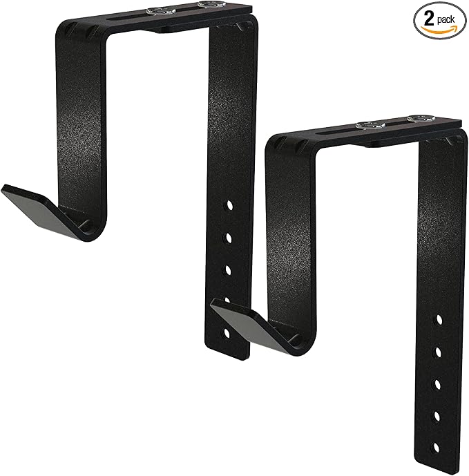 Adjustable Heavy-Duty Single Hook Bracket – Reinforced Plant Hanger for Railing, Balcony, Fence, or Cubicle – Supports Up to 40 Lbs – Metal Wall Hook for Planter, Lantern, Bag (Black 2 Pack)