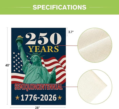 250th Anniversary American House Flag, 1776-2026 Semiquincentennial Patriotic Double-Sided Garden Flag, 28x40 Inch