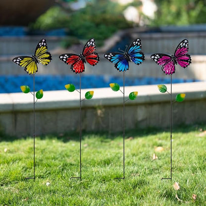 4 Pack Butterfly Decorative Garden Stakes,Metal Colorful Butterfly Garden Decor,Yard Art Spring Decor for Outdoor Porch Lawn Pathway