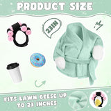 Porch Goose Outfits for 23 Inch Lawn Goose Statue, Green Bathrobe Clothes with Hair Curlers, Coffee Cup & Donut Accessories for Funny Spa Yard Garden Patio Decor