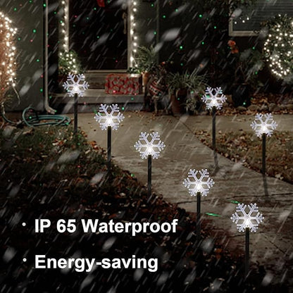 Christmas Snowflake Pathway Lights, 5 Pack Solar Christmas Stake Markers with Cool White Fairy Lights for Outdoor Holiday Walkway Patio Garden Decoration