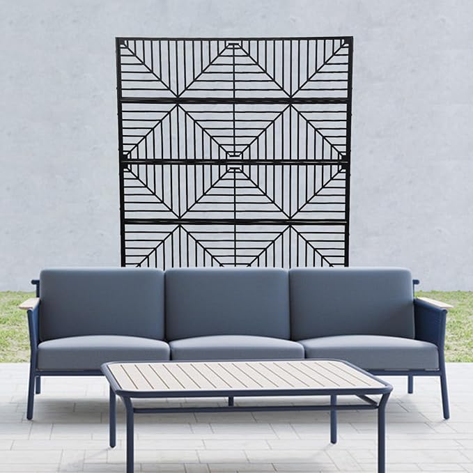 Metal Privacy Screen, 72" H x 44" W Freestanding Privacy Screens, Patio Decorative Metal Fence Panels with Stand, Portable Divider Screens, for Backyard/Patio/Deck (Black-Stripe, 72''H×44''W)