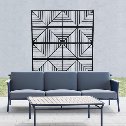 Metal Privacy Screen, 72" H x 44" W Freestanding Privacy Screens, Patio Decorative Metal Fence Panels with Stand, Portable Divider Screens, for Backyard/Patio/Deck (Black-Stripe, 72''H×44''W)