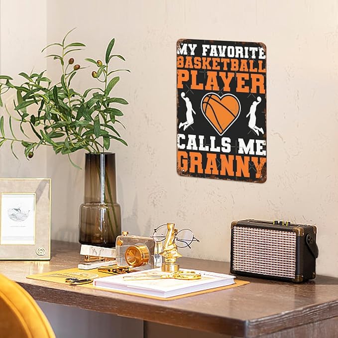 Vintage Tin Metal Sign My Favorite Basketball Player Calls Me Granny 8x12 Inch Retro Wall Decor for Home,Patio,Yard,Office,Funny Quotes and Motivational Sayings