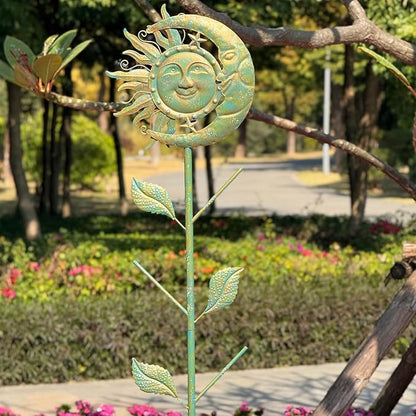 Moon & Sun Face Glass Bottle Tree/Wine Bottle Trees for the Garden Outsides Decorative Bottles Holder for Outside Party andscape Decoration