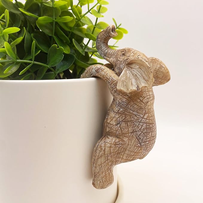 Cute Climbing Elephant Flower Pot Hugger Figurines Resin Hanging Elephant Statue Planter Pot Decorations for Home Garden Fence Balcony Patio Lawn Yard Ornaments