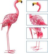Garden Statues Flamingo Sculptures Metal Yard Art, Pink Bird Art Outdoor Backyard Decor Patio Lawn Porch Ornament Flamingo Yard Decoration (Pink with White)