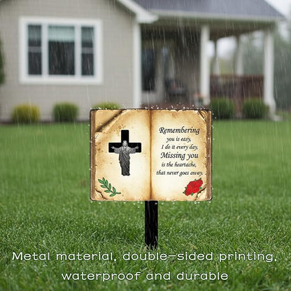 Jesus Bible Grave Marker - Thickened Metal Memorial Stake with Poem - Sturdy Cemetery Decorations, Mother’s Day (Bible)