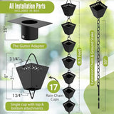 Rain Chain Kit w/Adapter & Extension | Black Powder Coated Rain Chains for Gutters 10 ft | Rain Chain | Gutter Chain Downspout | Rain Chains for Outside | Rain Catcher | Rain Chimes