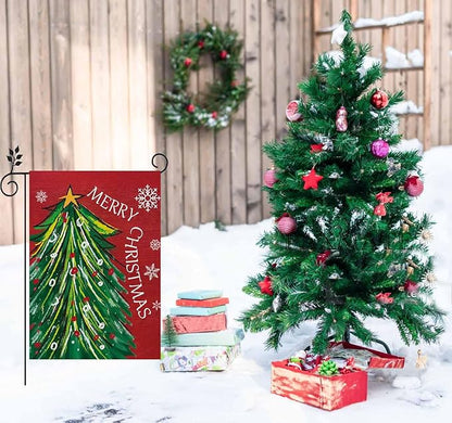 Merry Christmas Garden Flag 12x18 Inch Double Sided, Christmas Tree Xmas Winter Yard Outdoor Flag for Holiday Seasonal Decoration