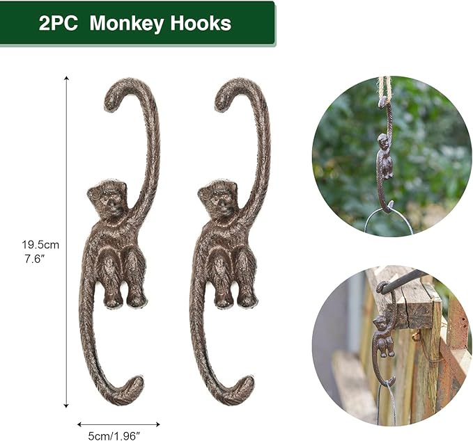 Sungmor Cast Iron Plant Hangers, 2PC Monkey Hooks, 7.9 Inch Large S Planter Hanger, Ceiling Extender Hooks for Hanging Plants, Flower Basket, Plant Pot, Macrame Plant Holder, Lantern, Windchime