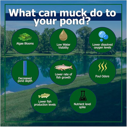 Muck Remover Pellets 5 lb (10 Scoops) | Pond Tablets Treat 1.25 Acres | Lake Muck Remover, Pond Sludge Reducer | Farm Pond Treatment