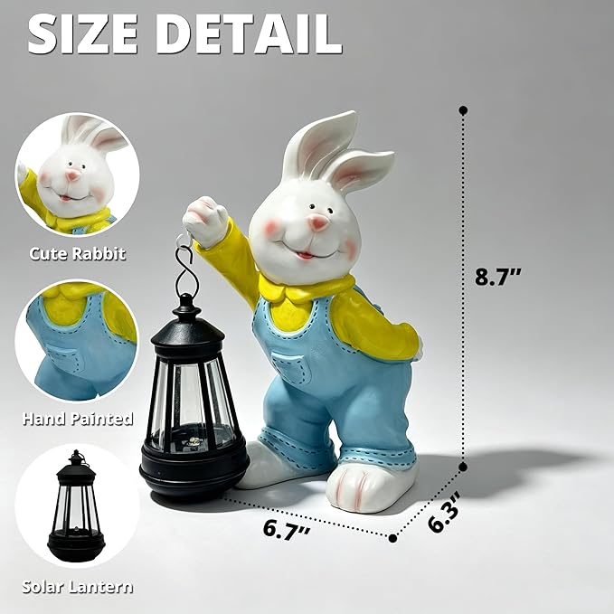 Outdoor Bunny Statue Solar Lantern for Garden Yard Lawn Patio White Rabbit Figurine Decorations Housewarming for Mom Grandma Women