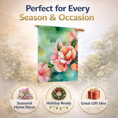 Caroline's Treasures Delaware Peach Blossom in Watercolor House Flag Large Porch Sleeve Pole Decorative Outside Yard Banner Artwork Wall Hanging, Polyester, House Size, Multicolor