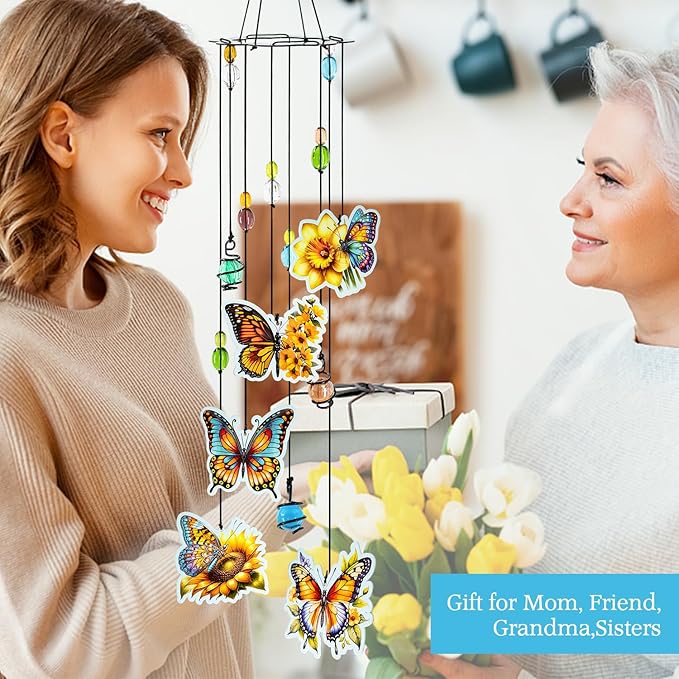 Wind Chimes Butterfly Gifts for Women Wind Chime, Wind Chimes for Outside, Thank You Gift for Mom Friend Sisters- Mother's Day, Birthday, Thanksgiving Day