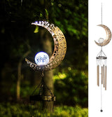 Asense Moon Wind Chimes with Crackle Glass Ball Solar Powered LED Lights, Outdoor Garden Decor, Lawn Yard Patio Decoration, Unique Hanging Decor Gifts
