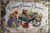 Flowers Metal Poster, Country Rustic Tin Sign, English Flower Garden, Yard Garage Farm Outside Wall Decor Plaque Outdoor for Home Fence 8 X 12 Inch